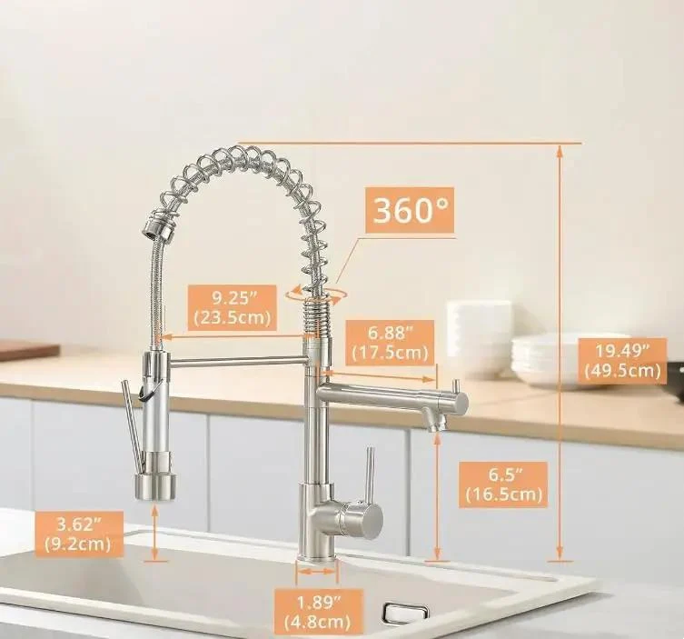 Heavy Hitter Commercial Spring Kitchen Faucet With Pull Down Sprayer And Single Handle High Arc Spout Two Function Spray Head Built From Rust Resistant Stainless Steel In Sleek Brushed Nickel For No Fuss Single Hole Hookup