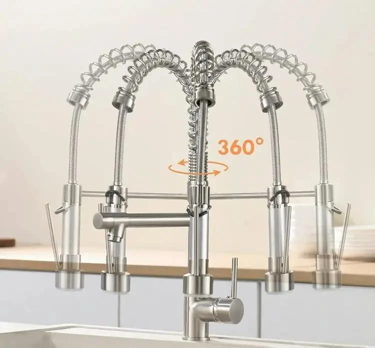 Heavy Hitter Commercial Spring Kitchen Faucet With Pull Down Sprayer And Single Handle High Arc Spout Two Function Spray Head Built From Rust Resistant Stainless Steel In Sleek Brushed Nickel For No Fuss Single Hole Hookup