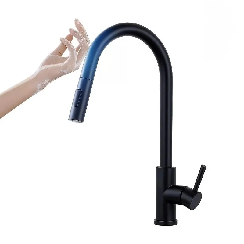 Touch Activated Kitchen Sink Faucet With Pull Down Sprayer Slick Single Handle Smart Tap Featuring Effortless On Off Control No Sweat Mounting And High Velocity Spray Matte Black Finish For Modern Kitchens