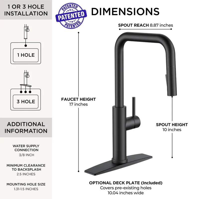 Slick Matte Black Kitchen Faucet With Smooth Pull Down Sprayer And High Rise U Spout Design Heavy Duty Stainless Steel Sink Tap Features Wide Mounting Flange For Quick One Or Three Hole Setup