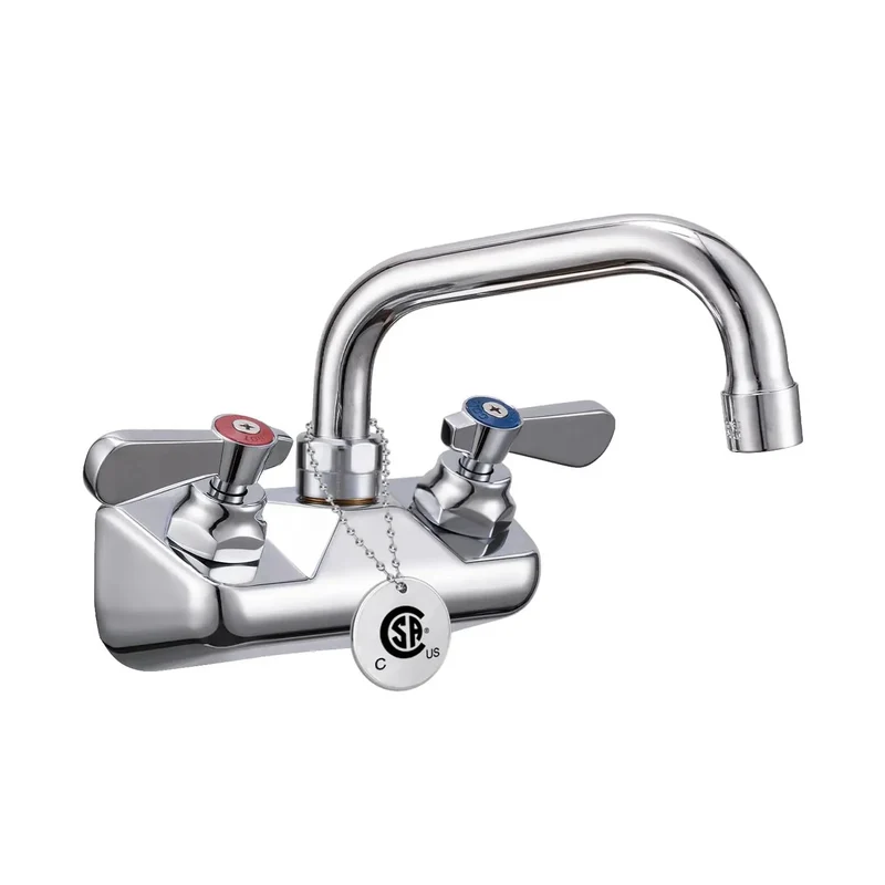 Heavy Duty Lead Free Brass Wall Mount Commercial Kitchen Sink Faucet With Polished Chrome Finish And Six Inch Swivel Spout Built Rock Solid For Bustling Restaurant Kitchens