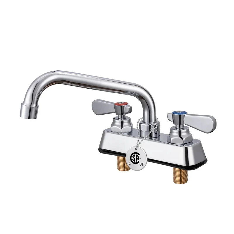 Heavy Duty Lead Free Brass Commercial Kitchen Sink Faucet With Four Inch Deck Mount Base And Eight Inch Swivel Spout In Slick Chrome For No Sweat Commercial Tasks