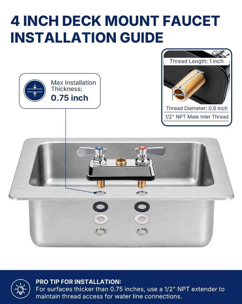 Heavy Duty Lead Free Brass Commercial Kitchen Sink Faucet With Four Inch Deck Mount Base And Eight Inch Swivel Spout In Slick Chrome For No Sweat Commercial Tasks