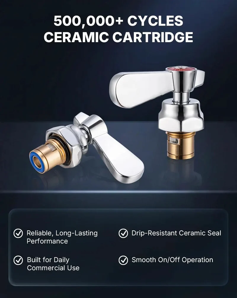 Heavy Duty Lead Free Brass Commercial Kitchen Sink Faucet With Four Inch Deck Mount Base And Eight Inch Swivel Spout In Slick Chrome For No Sweat Commercial Tasks
