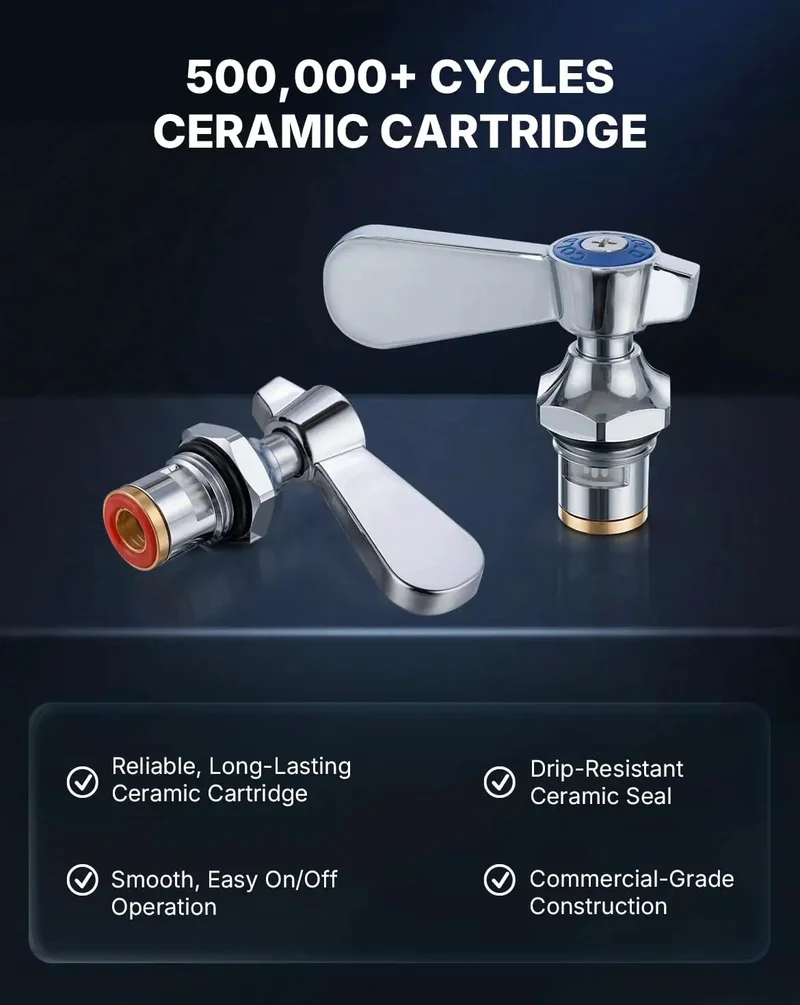 Top Shelf Lead Free Brass Faucet With 8 Inch Center Wall Mount For Commercial Three Compartment Sinks And Laundry Stations Featuring Extra Long Spout And No Hassle Ceramic Cartridge