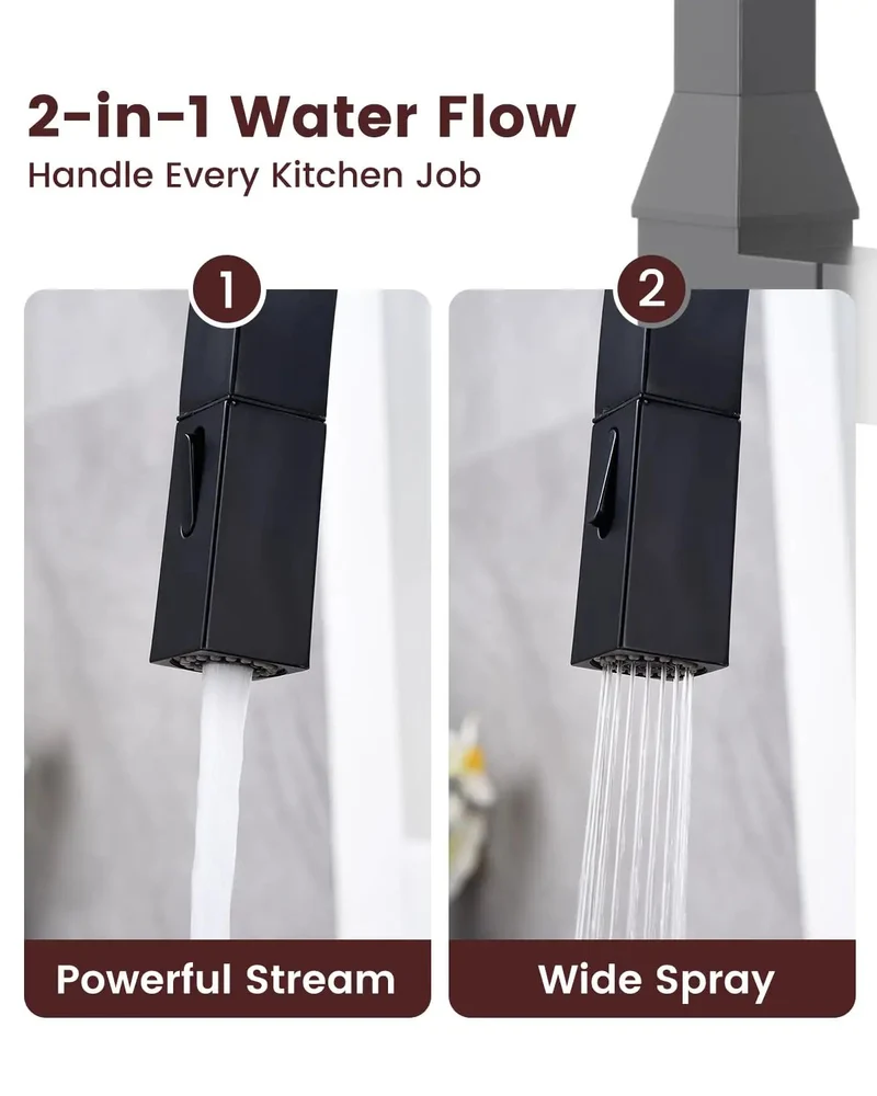 Top Shelf Black Square Kitchen Faucet Pull Down Sprayer Two Mode Flow 360 Swivel Fits Bar Rv Sinks Built Tough 304 Stainless Steel Smooth Operator Modern Design