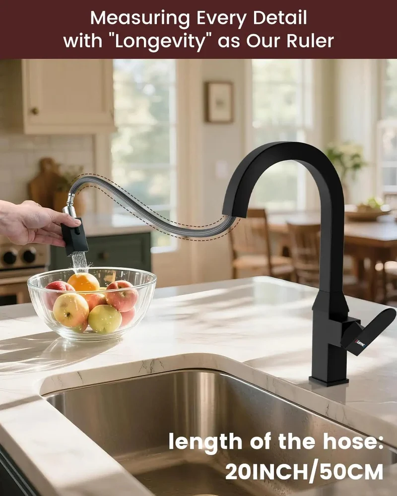 Top Shelf Black Square Kitchen Faucet Pull Down Sprayer Two Mode Flow 360 Swivel Fits Bar Rv Sinks Built Tough 304 Stainless Steel Smooth Operator Modern Design