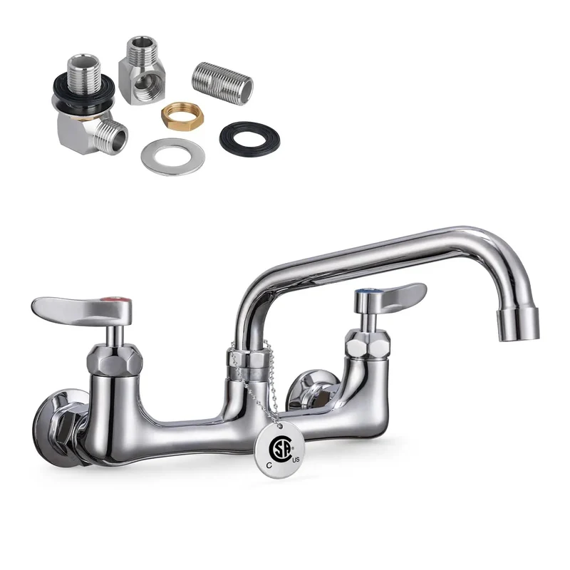 Heavy Duty Lead Free Wall Mount Commercial Kitchen Faucet With Eight Inch Swing Arm Swivel Spout Built Like A Tank For Busy Restaurants And Food Service Teams No Rust Or Corrosion Ever Again
