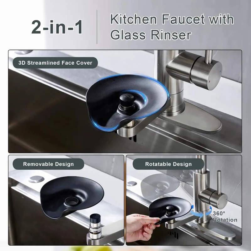 Built Tough High Arc Kitchen Faucet With Integrated Glass Rinser And Pull Out Sprayer Single Handle Sink Mixer Full Rotation Brushed Nickel Finish Zero Sweat Setup Smooth Water Pressure For Your Everyday Kitchen Routine