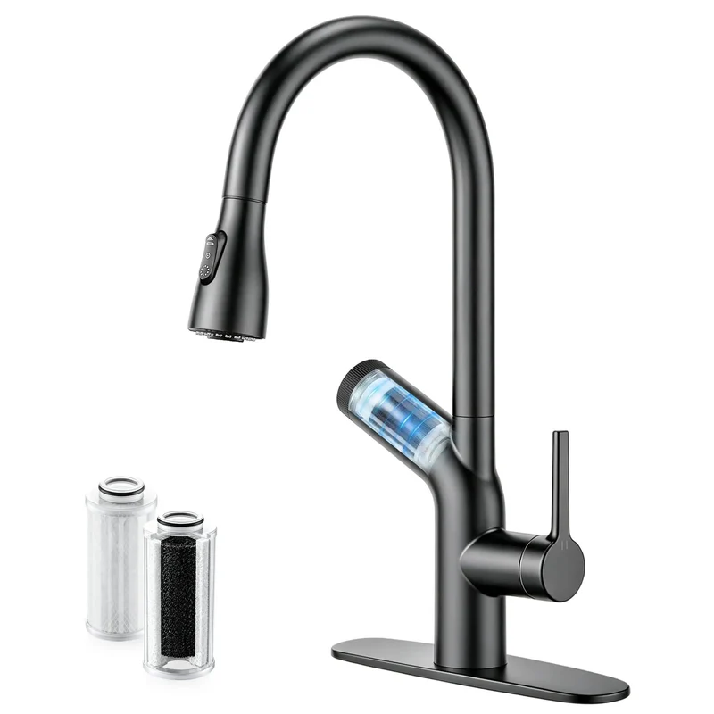 Top Shelf Matte Black Kitchen Faucet Featuring Pull Down Sprayer And Built In Activated Carbon Filter Giving You Hella Clean Drinking Water Every Single Day