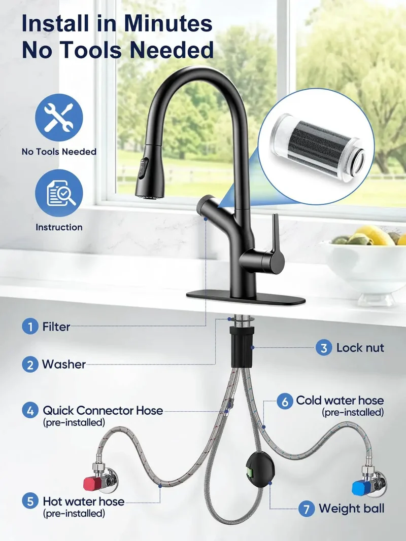 Top Shelf Matte Black Kitchen Faucet Featuring Pull Down Sprayer And Built In Activated Carbon Filter Giving You Hella Clean Drinking Water Every Single Day