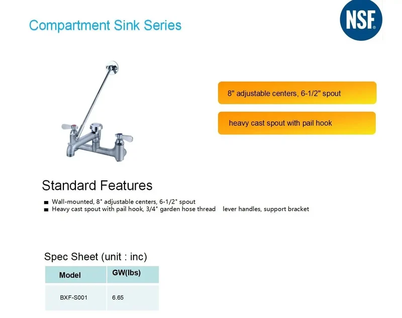 Wall Mounted Mop Sink Faucet With Eight Inch Adjustable Centers And Six Point Five Inch Cast Spout Featuring A Badass Pail Hook Quick Garden Hose Hookup And No Frills Installation For Crews