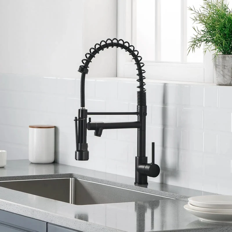 Badass Commercial Kitchen Faucet With Pull Down Sprayer Two Way Spray Toggle Matte Black Rustproof Stainless Steel High Arc Single Lever Handle Easy Install Sink Setup