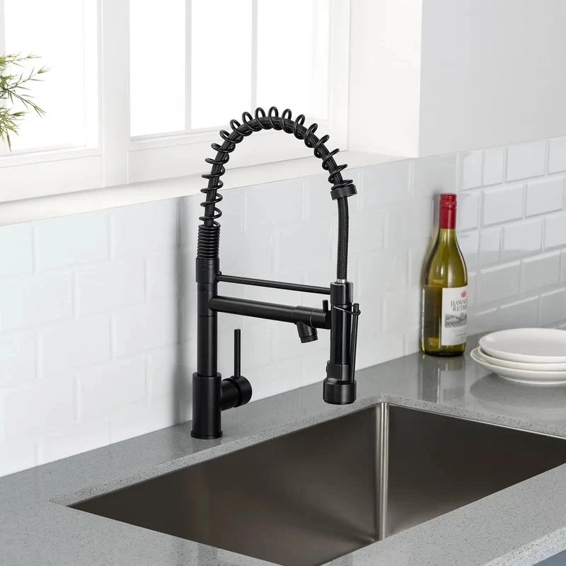 Badass Commercial Kitchen Faucet With Pull Down Sprayer Two Way Spray Toggle Matte Black Rustproof Stainless Steel High Arc Single Lever Handle Easy Install Sink Setup