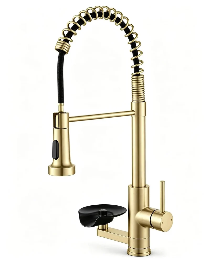 Epic Pull Down Kitchen Faucet With Built In Cup Washer And Glass Rinser Finished In Brushed Gold To Amp Up Your Sink Game With A Compact 2-in-1 Setup That Slays On Style And Saves Room