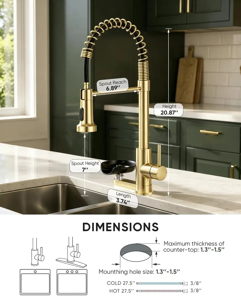 Epic Pull Down Kitchen Faucet With Built In Cup Washer And Glass Rinser Finished In Brushed Gold To Amp Up Your Sink Game With A Compact 2-in-1 Setup That Slays On Style And Saves Room