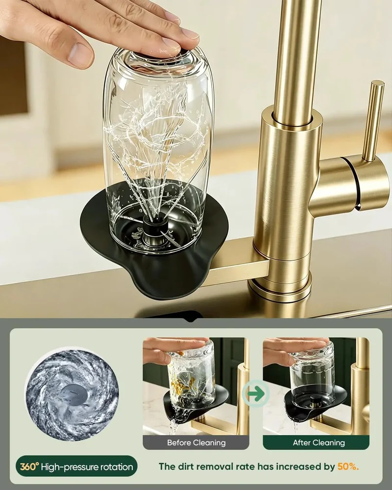 Epic Pull Down Kitchen Faucet With Built In Cup Washer And Glass Rinser Finished In Brushed Gold To Amp Up Your Sink Game With A Compact 2-in-1 Setup That Slays On Style And Saves Room