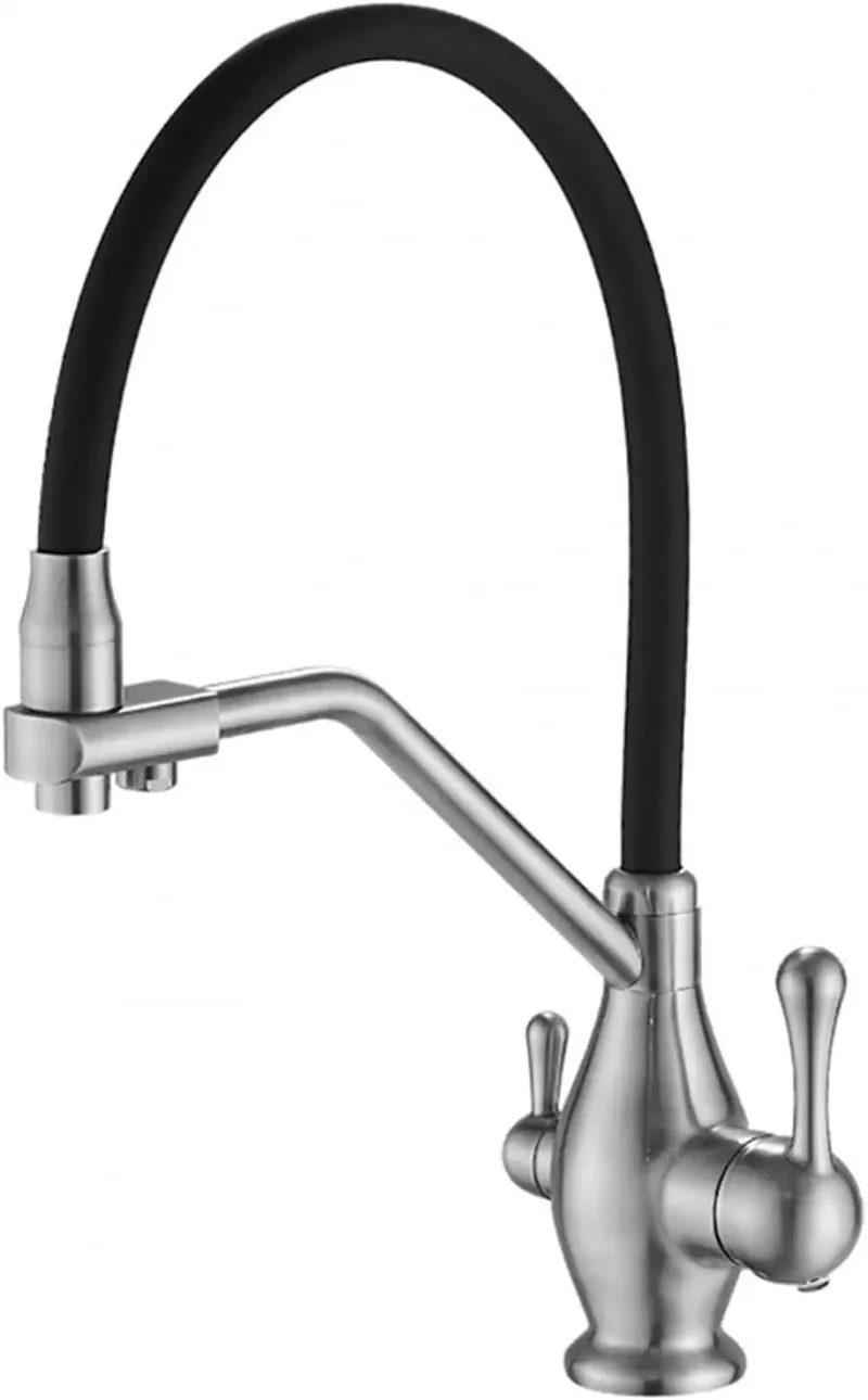 Slick Three Way Kitchen Mixer Faucet With Retractable Spray Head And Flexible Silicone Hose Built Tough As Nails For Daily Use One Half Inch Connector Makes Setup A Darn Breeze Finished In Polished Brushed Nickel To Give Your Sink A Knockout Look