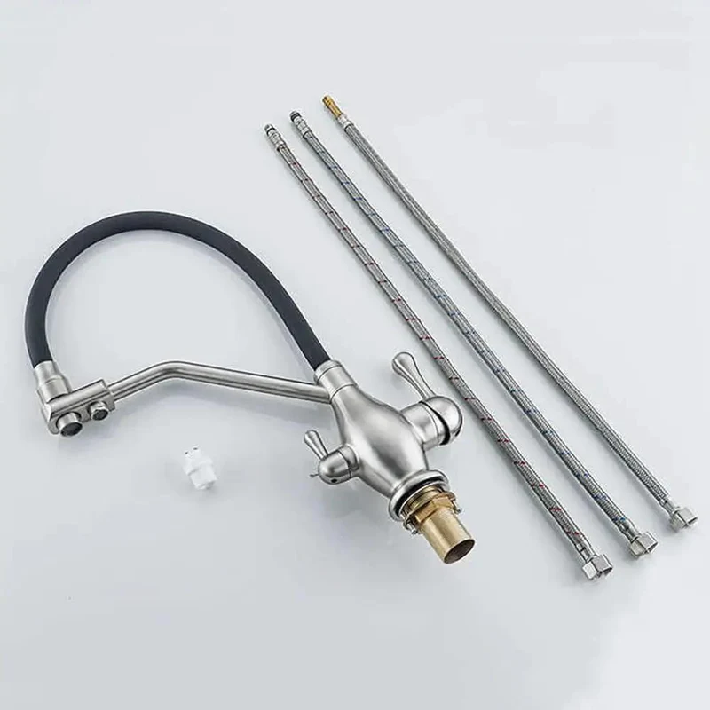 Slick Three Way Kitchen Mixer Faucet With Retractable Spray Head And Flexible Silicone Hose Built Tough As Nails For Daily Use One Half Inch Connector Makes Setup A Darn Breeze Finished In Polished Brushed Nickel To Give Your Sink A Knockout Look
