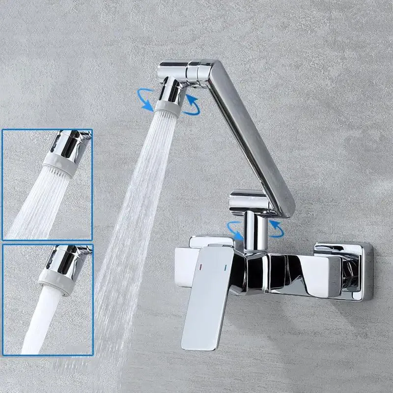 Wall Mounted Kitchen Faucet With Foldable Flex And Dual Spray Modes For Smooth Flow. Heavy Duty Brass Build Ensures Rock Solid Durability. Sleek Black Finish Fits Modern Sinks. 360 Swivel Covers Full Basin. Built Different With Top Shelf Quality.