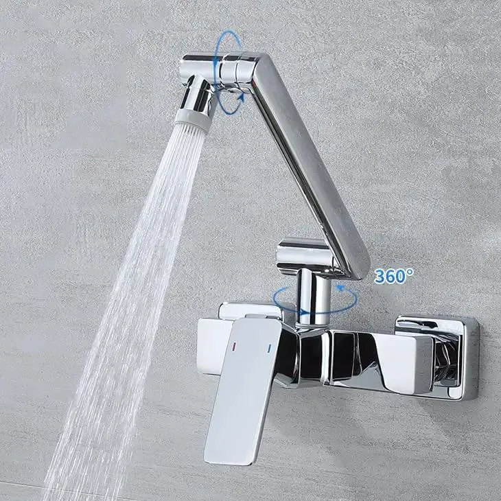 Wall Mounted Kitchen Faucet With Foldable Flex And Dual Spray Modes For Smooth Flow. Heavy Duty Brass Build Ensures Rock Solid Durability. Sleek Black Finish Fits Modern Sinks. 360 Swivel Covers Full Basin. Built Different With Top Shelf Quality.