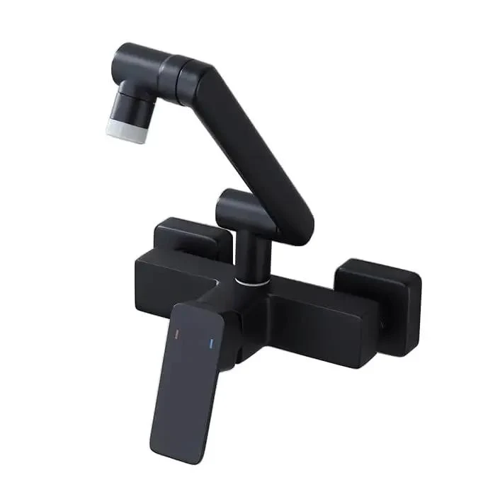Heavy Duty Wall Mounted Kitchen Faucet Built Like A Badass Workhorse With Flex Foldable Dual Spray Head And Seamless 360 Degree Swivel Sink Tap In Slick Matte Black