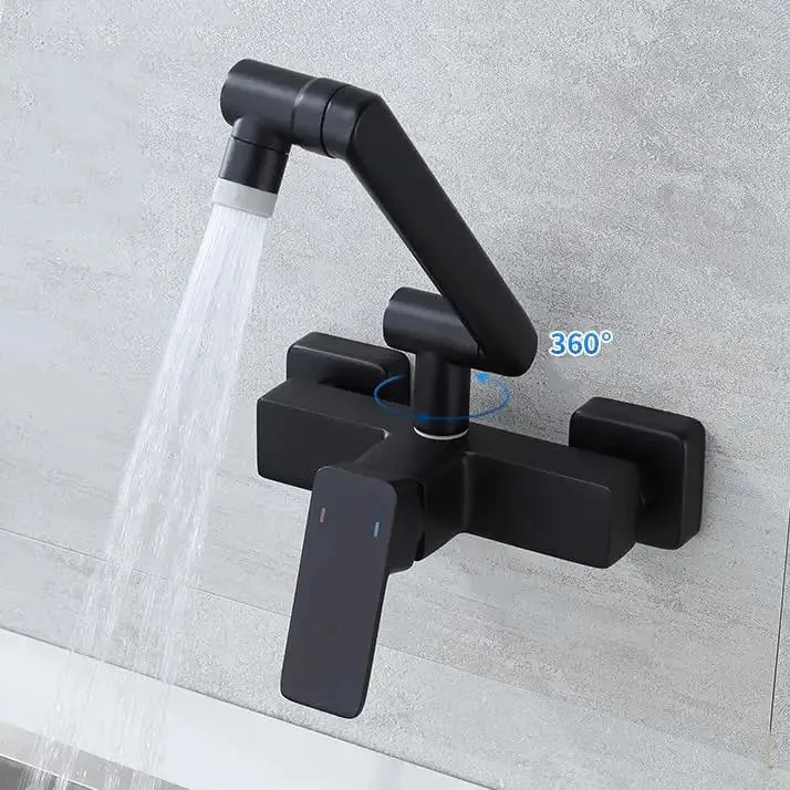 Heavy Duty Wall Mounted Kitchen Faucet Built Like A Badass Workhorse With Flex Foldable Dual Spray Head And Seamless 360 Degree Swivel Sink Tap In Slick Matte Black