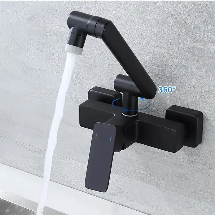 Heavy Duty Wall Mounted Kitchen Faucet Built Like A Badass Workhorse With Flex Foldable Dual Spray Head And Seamless 360 Degree Swivel Sink Tap In Slick Matte Black