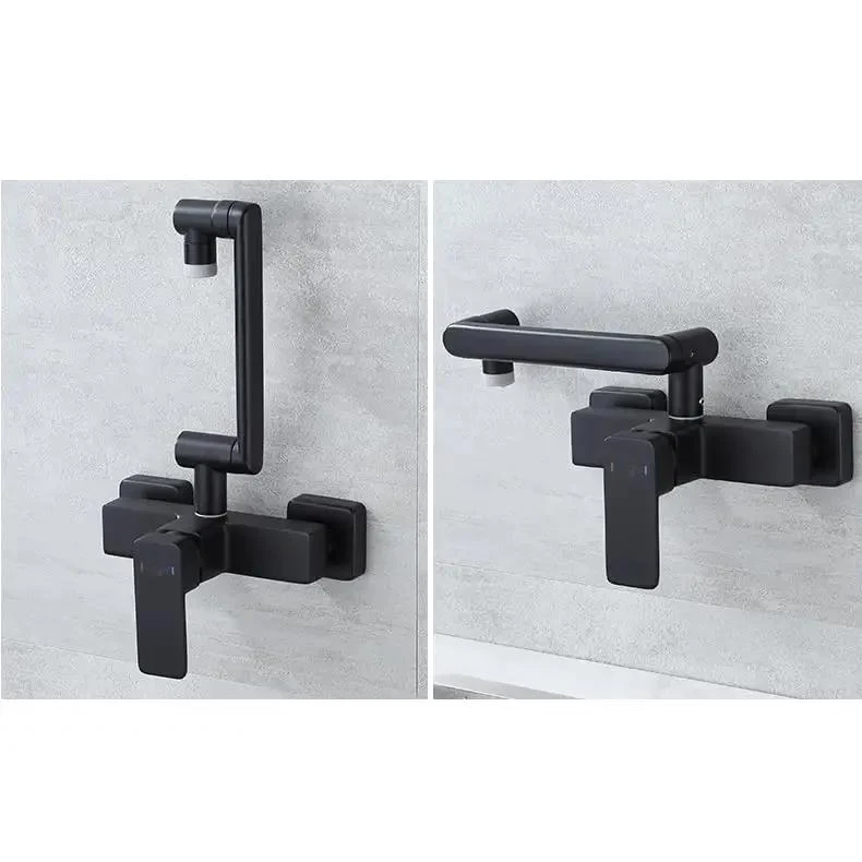 Heavy Duty Wall Mounted Kitchen Faucet Built Like A Badass Workhorse With Flex Foldable Dual Spray Head And Seamless 360 Degree Swivel Sink Tap In Slick Matte Black