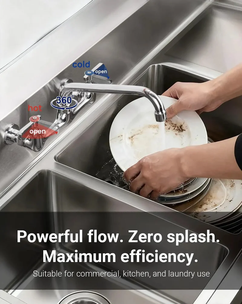 Heavy Duty Wall Mount Commercial Kitchen Sink Faucet Solid Brass Construction Mirror Chrome Finish 10 Inch Spout Rust Resistant Anti Corrosion Design Provides Rock Solid Performance For Chefs And Busy Kitchens Seeking Durable Professional Grade Plumbing