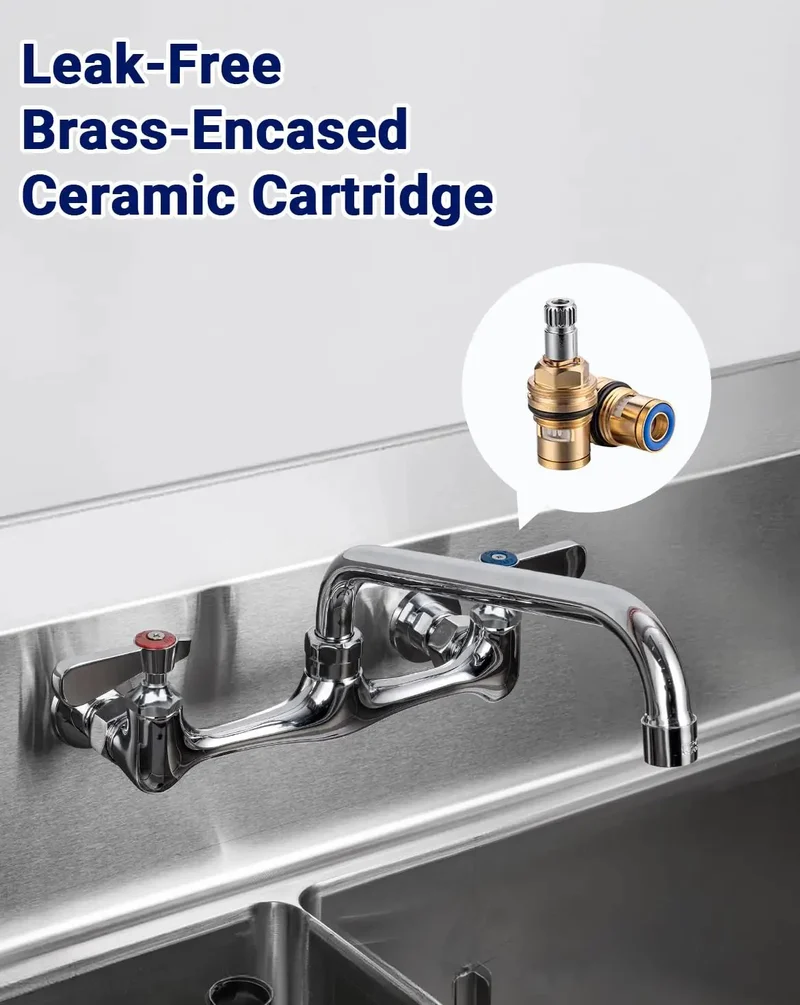 Heavy Duty Wall Mount Commercial Kitchen Sink Faucet Solid Brass Construction Mirror Chrome Finish 10 Inch Spout Rust Resistant Anti Corrosion Design Provides Rock Solid Performance For Chefs And Busy Kitchens Seeking Durable Professional Grade Plumbing