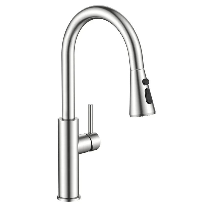 Top Tier High Arch Kitchen Sink Faucet Featuring A Smooth Pull Down Spray Head Finished In Scratch Resistant Brushed Nickel For Big Time Workspace Freedom And Rock Solid Everyday Performance