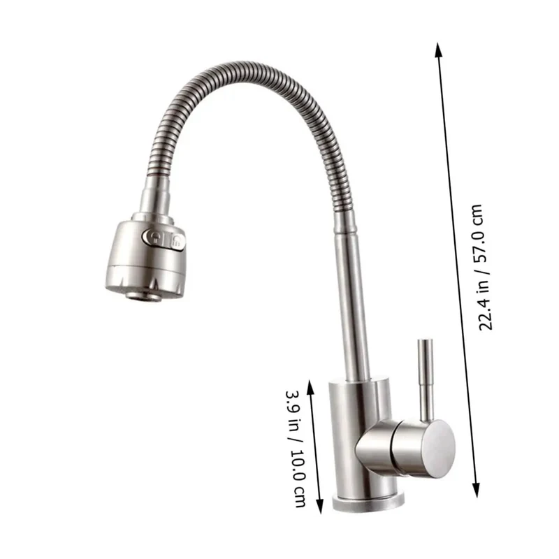 Slick 360 Degree Swivel Kitchen Sink Faucet With Single Handle For Hot And Cold Water Dual Spray Modes Durable Stainless Steel Construction Dead Simple Install