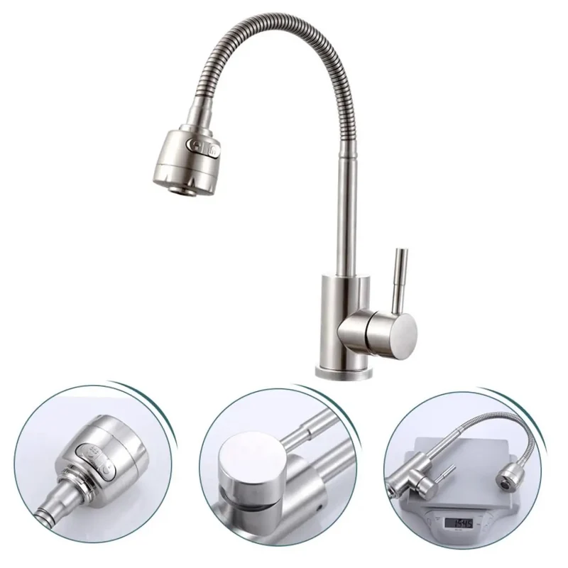 Slick 360 Degree Swivel Kitchen Sink Faucet With Single Handle For Hot And Cold Water Dual Spray Modes Durable Stainless Steel Construction Dead Simple Install