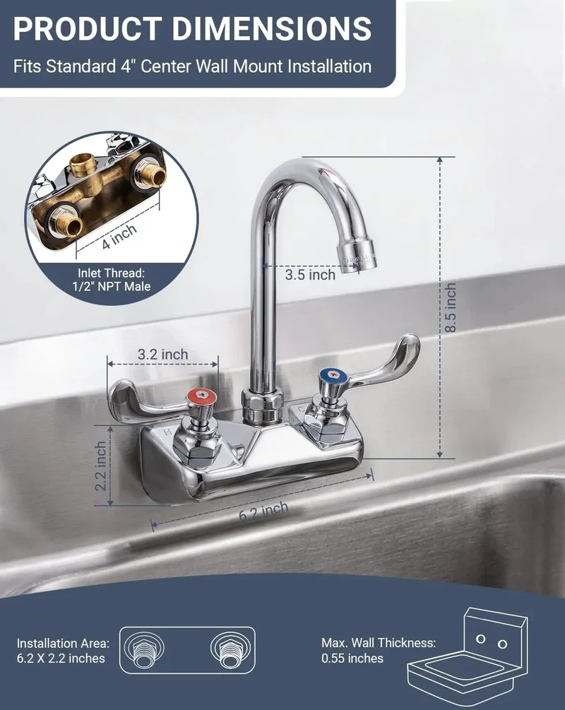 Heavy Duty Brass Wall Mount Kitchen Faucet With A Sleek 3.5 Inch Gooseneck Spout For Zero Sweat Installations And Rock Solid Performance That Really Makes Your Kitchen Pop