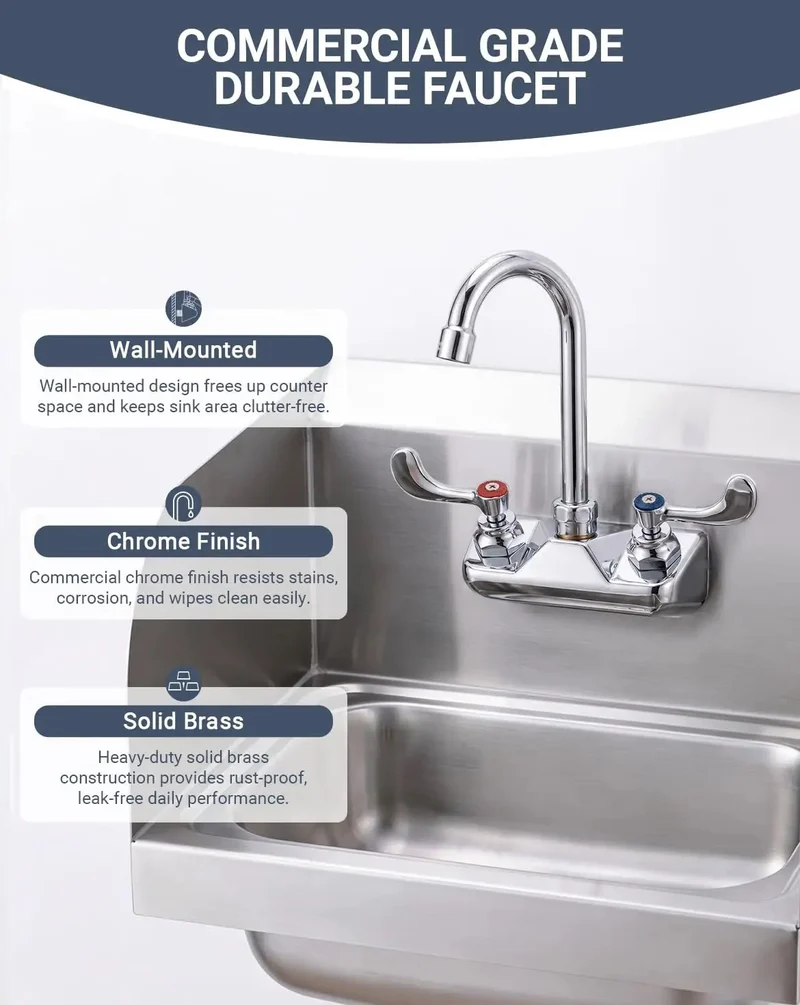 Heavy Duty Brass Wall Mount Kitchen Faucet With A Sleek 3.5 Inch Gooseneck Spout For Zero Sweat Installations And Rock Solid Performance That Really Makes Your Kitchen Pop