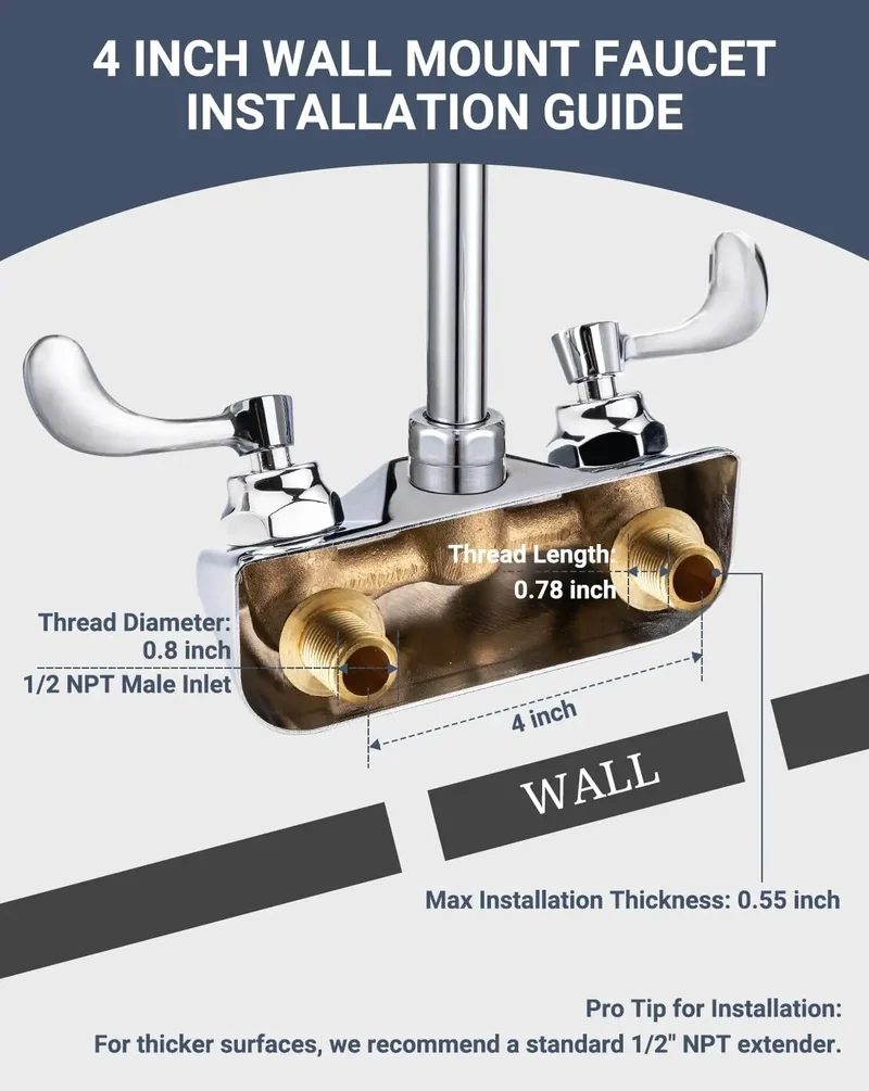 Heavy Duty Brass Wall Mount Kitchen Faucet With A Sleek 3.5 Inch Gooseneck Spout For Zero Sweat Installations And Rock Solid Performance That Really Makes Your Kitchen Pop