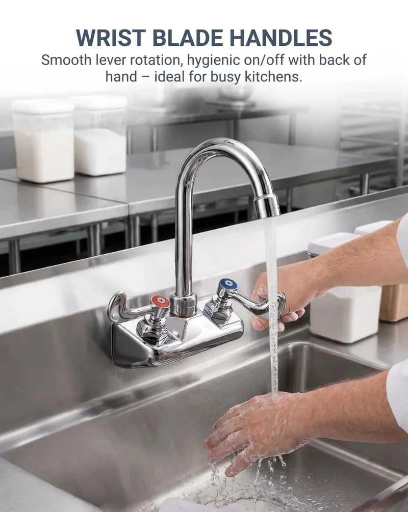 Heavy Duty Brass Wall Mount Kitchen Faucet With A Sleek 3.5 Inch Gooseneck Spout For Zero Sweat Installations And Rock Solid Performance That Really Makes Your Kitchen Pop