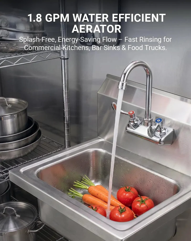 Heavy Duty Brass Wall Mount Kitchen Faucet With A Sleek 3.5 Inch Gooseneck Spout For Zero Sweat Installations And Rock Solid Performance That Really Makes Your Kitchen Pop