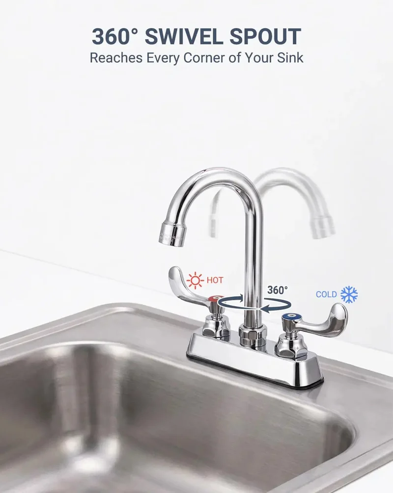 Heavy Duty Solid Brass Kitchen Sink Faucet Four Inch Deck Mount Two Hole Standard Center Setup Three Half Inch Gooseneck Spout Runs Slick With Premium Cartridge Design For Stress Free Daily Kitchen Use