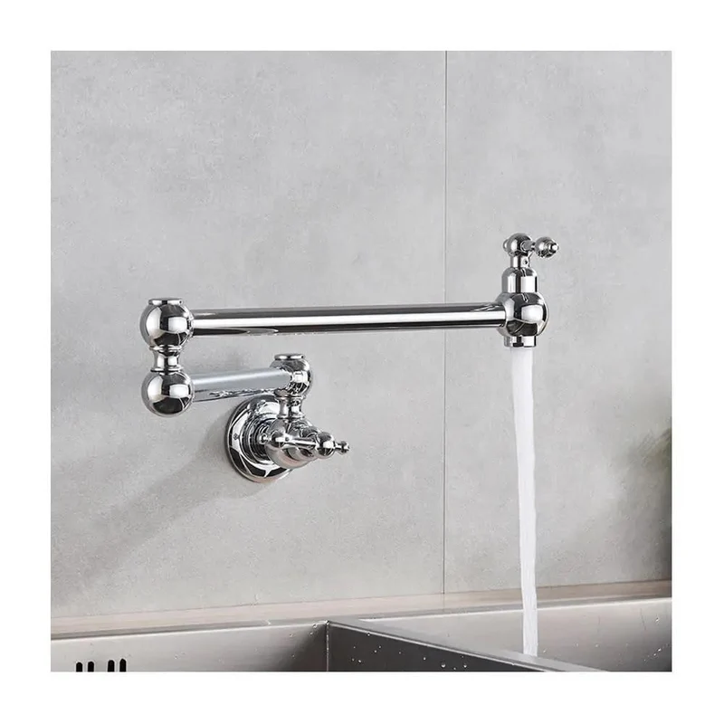Top Shelf Heavy Duty Foldable Wall Mount Kitchen Faucet, Solid Brass Construction, Smooth 720 Degree Rotation, Quick No Sweat DIY Install For Mess Free Sink Areas, Built Tough For Heavy Daily Cooking Jobs
