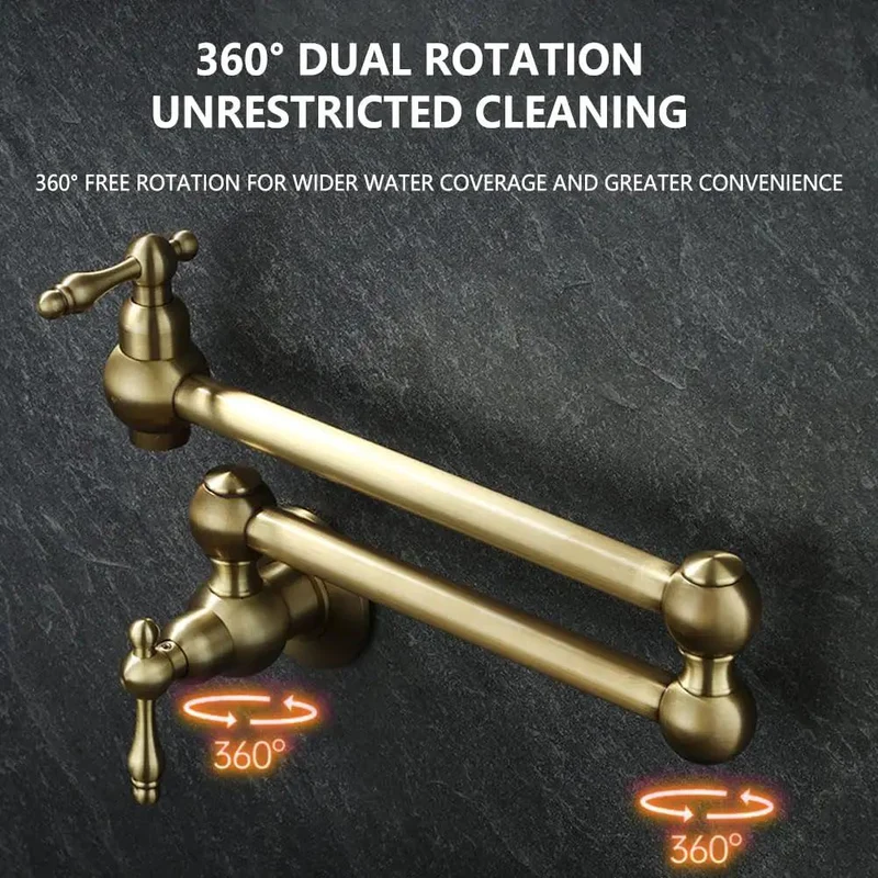 Top Shelf Heavy Duty Foldable Wall Mount Kitchen Faucet, Solid Brass Construction, Smooth 720 Degree Rotation, Quick No Sweat DIY Install For Mess Free Sink Areas, Built Tough For Heavy Daily Cooking Jobs