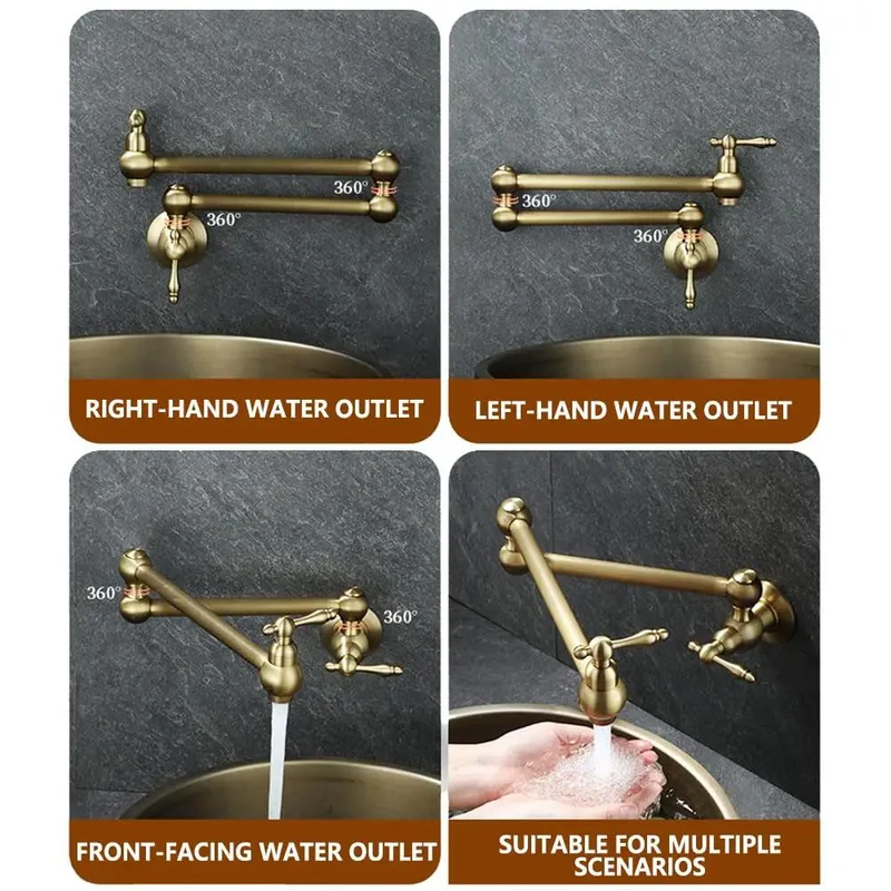Top Shelf Heavy Duty Foldable Wall Mount Kitchen Faucet, Solid Brass Construction, Smooth 720 Degree Rotation, Quick No Sweat DIY Install For Mess Free Sink Areas, Built Tough For Heavy Daily Cooking Jobs