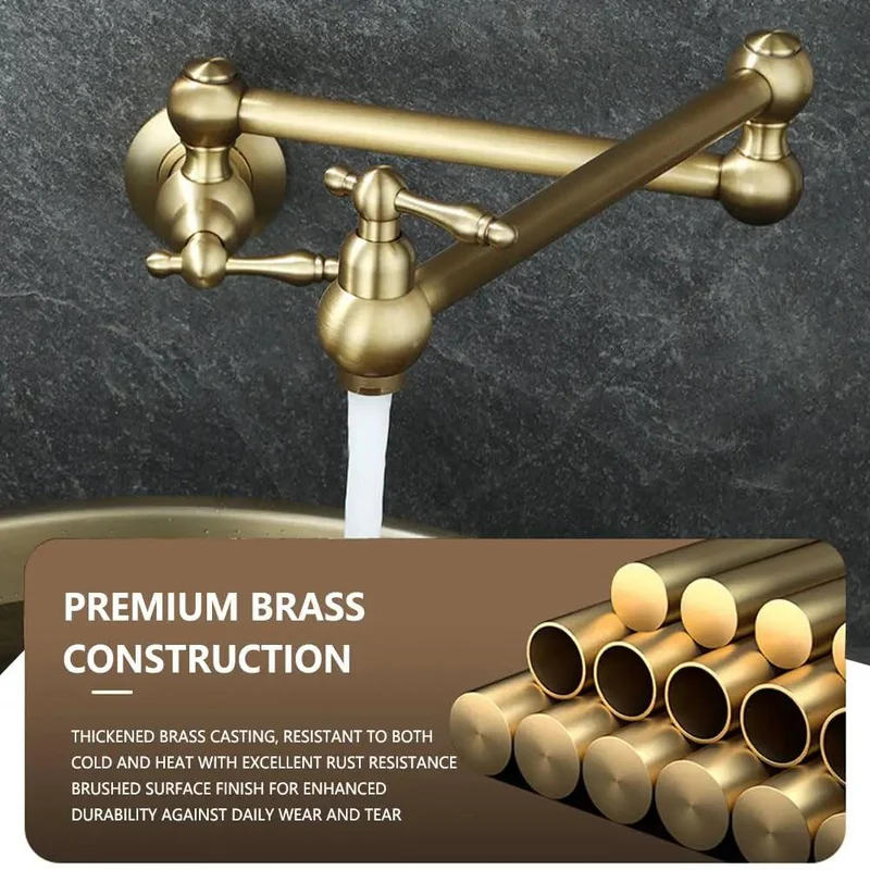 Top Shelf Heavy Duty Foldable Wall Mount Kitchen Faucet, Solid Brass Construction, Smooth 720 Degree Rotation, Quick No Sweat DIY Install For Mess Free Sink Areas, Built Tough For Heavy Daily Cooking Jobs