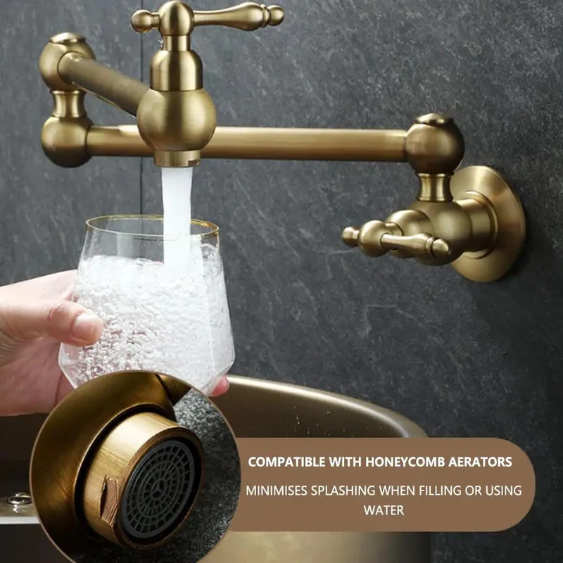 Top Shelf Heavy Duty Foldable Wall Mount Kitchen Faucet, Solid Brass Construction, Smooth 720 Degree Rotation, Quick No Sweat DIY Install For Mess Free Sink Areas, Built Tough For Heavy Daily Cooking Jobs
