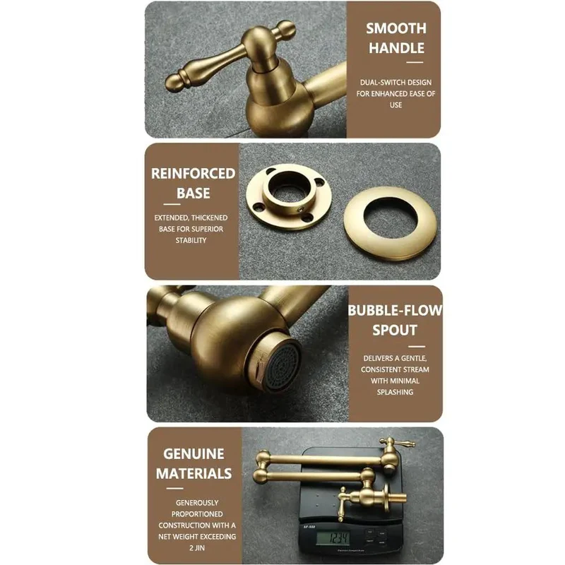 Top Shelf Heavy Duty Foldable Wall Mount Kitchen Faucet, Solid Brass Construction, Smooth 720 Degree Rotation, Quick No Sweat DIY Install For Mess Free Sink Areas, Built Tough For Heavy Daily Cooking Jobs