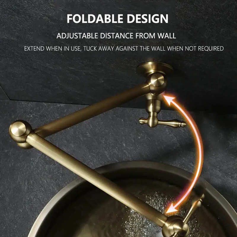 Top Shelf Heavy Duty Foldable Wall Mount Kitchen Faucet, Solid Brass Construction, Smooth 720 Degree Rotation, Quick No Sweat DIY Install For Mess Free Sink Areas, Built Tough For Heavy Daily Cooking Jobs