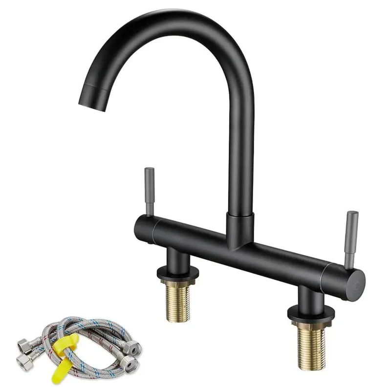 Real Deal Kitchen Mixer Tap Featuring A Badass 360 Swivel Spout Plus Dual Lever Handles Heavy Duty Brass Build With Slick Chrome Finish Deck Mounted Design Perfect For 180mm Hole Spacing Smooth Water Flow