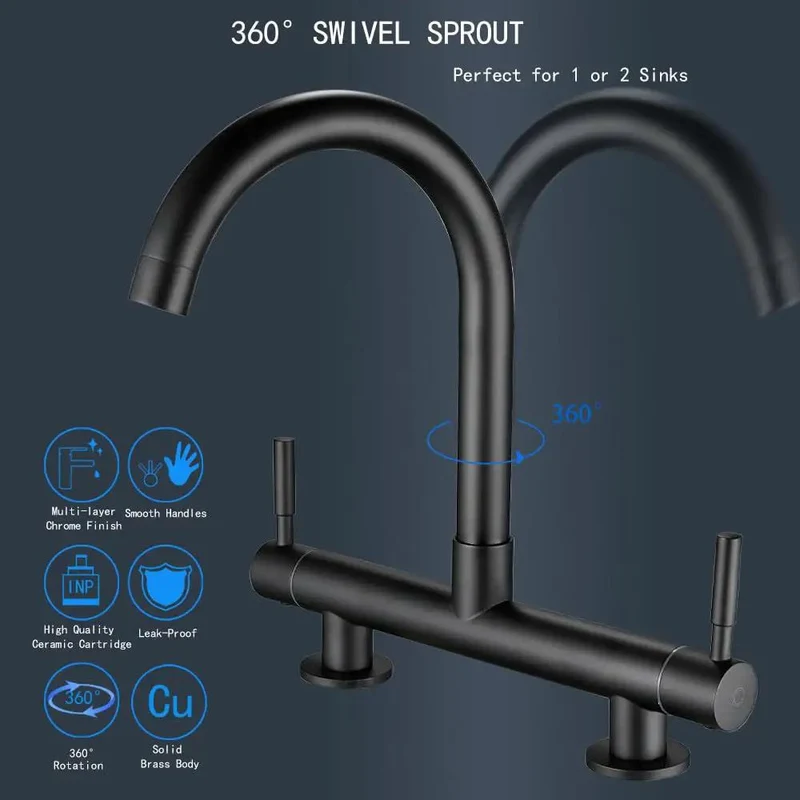 Real Deal Kitchen Mixer Tap Featuring A Badass 360 Swivel Spout Plus Dual Lever Handles Heavy Duty Brass Build With Slick Chrome Finish Deck Mounted Design Perfect For 180mm Hole Spacing Smooth Water Flow