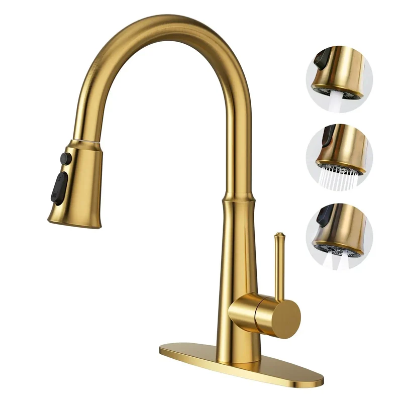 Heavy Duty Stainless Steel Kitchen Faucet With Smooth Pull Down Sprayer And Top Tier High Arc Handle Featuring Triple Spray Settings And Solid Deck Plate For Zero Stress Sink Maintenance